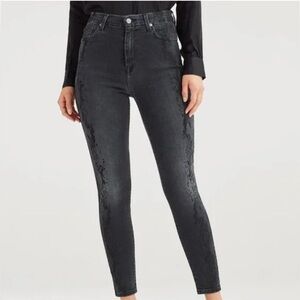 7 for all mankind Aubrey Super High Waist Black Skinny Jeans Snake Print 28 NWT